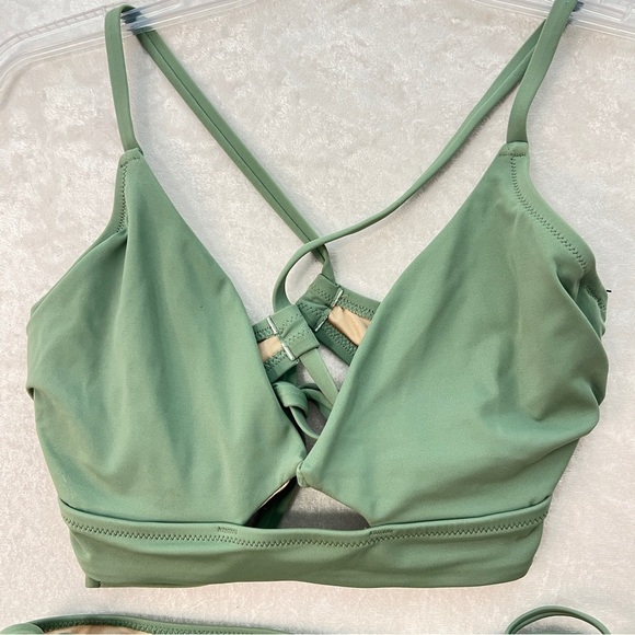 SHADE & SHORE Swimsuit Lace-Up Hight Waist 2 Piece Bikini Sage Green Size M/36C - Picture 4 of 16